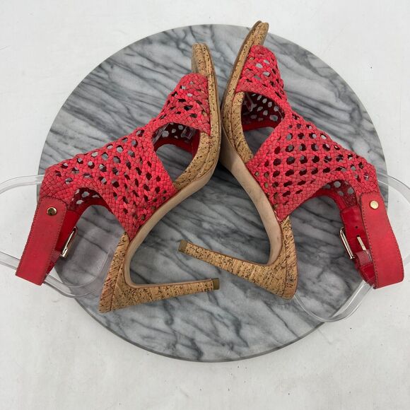 Donald J Pliner Heel Women 9 Sania Cork Caged Stiletto Slingback Pink Buckle - Picture 6 of 13